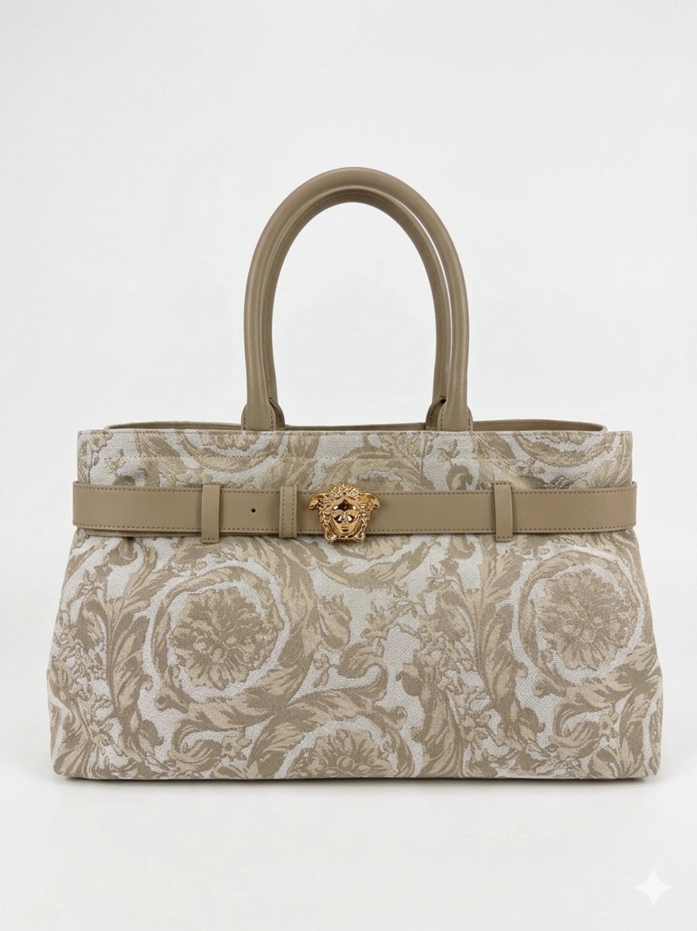 Versace Beige Medusa Brocade Tote Bag New